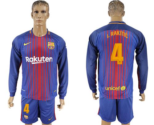 Barcelona #4 I.Rakitic Home Long Sleeves Soccer Club Jersey - Click Image to Close